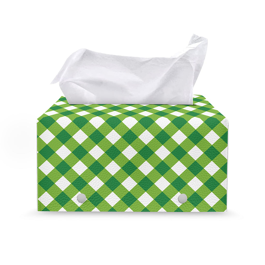 Shamrock Green And White Gingham Print Leather Tissue Box Cover