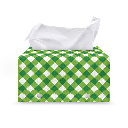 Shamrock Green And White Gingham Print Leather Tissue Box Cover