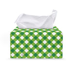 Shamrock Green And White Gingham Print Leather Tissue Box Cover