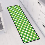 Shamrock Green And White Gingham Print Long Kitchen Mat