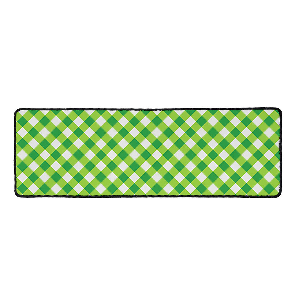 Shamrock Green And White Gingham Print Long Kitchen Mat