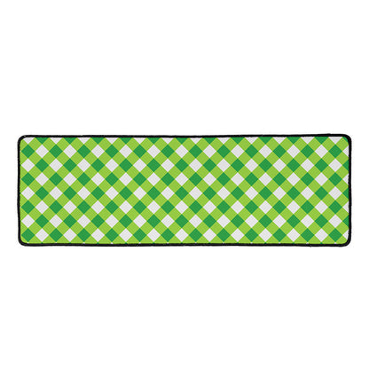 Shamrock Green And White Gingham Print Long Kitchen Mat