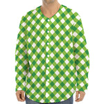 Shamrock Green And White Gingham Print Long Sleeve Baseball Jersey