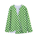 Shamrock Green And White Gingham Print Long Sleeve Short Coat