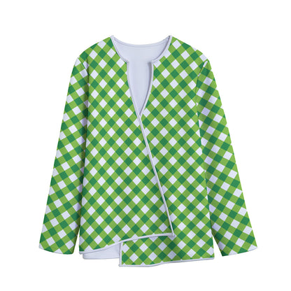 Shamrock Green And White Gingham Print Long Sleeve Short Coat