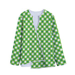 Shamrock Green And White Gingham Print Long Sleeve Short Coat