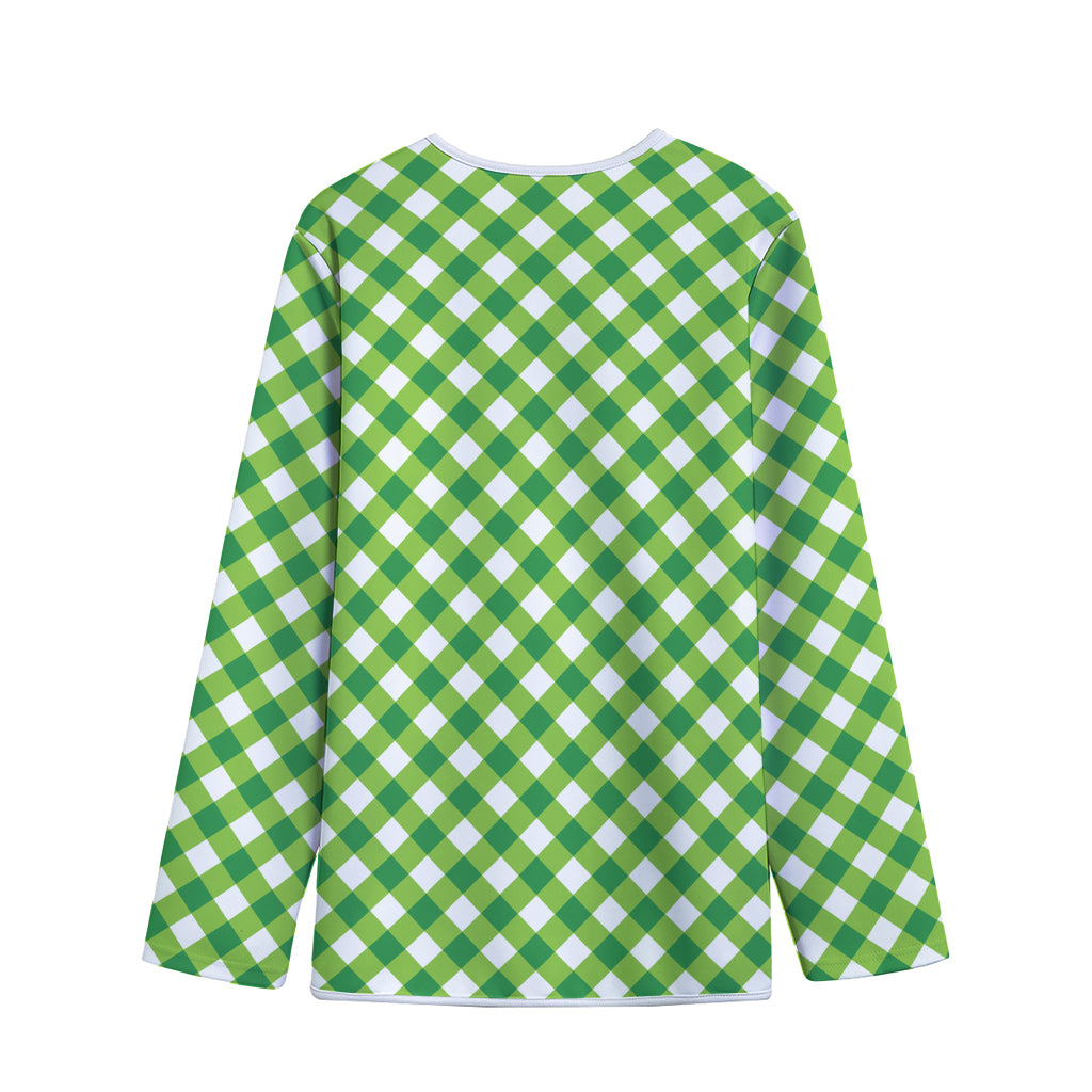 Shamrock Green And White Gingham Print Long Sleeve Short Coat