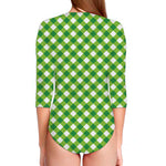 Shamrock Green And White Gingham Print Long Sleeve Swimsuit