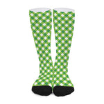 Shamrock Green And White Gingham Print Long Socks