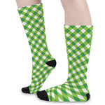Shamrock Green And White Gingham Print Long Socks