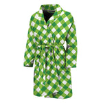 Shamrock Green And White Gingham Print Men's Bathrobe