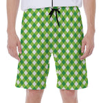 Shamrock Green And White Gingham Print Men's Beach Shorts