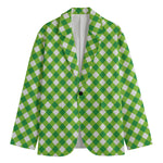 Shamrock Green And White Gingham Print Men's Blazer