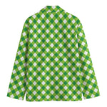 Shamrock Green And White Gingham Print Men's Blazer