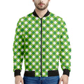 Shamrock Green And White Gingham Print Men's Bomber Jacket
