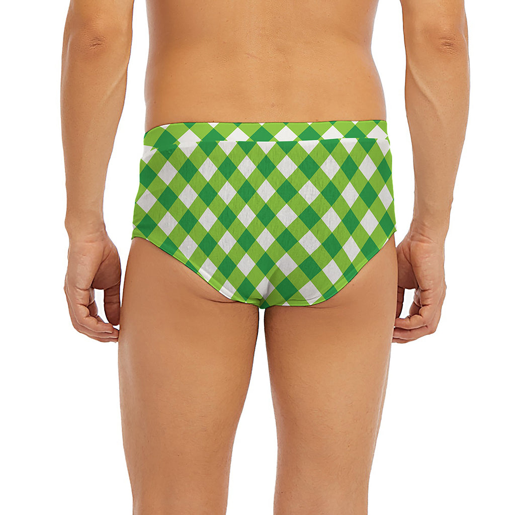 Shamrock Green And White Gingham Print Men's Briefs