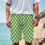 Shamrock Green And White Gingham Print Men's Cargo Shorts