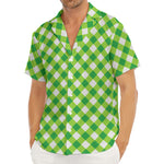 Shamrock Green And White Gingham Print Men's Deep V-Neck Shirt