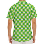 Shamrock Green And White Gingham Print Men's Deep V-Neck Shirt