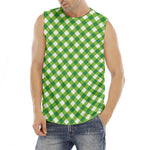Shamrock Green And White Gingham Print Men's Fitness Tank Top
