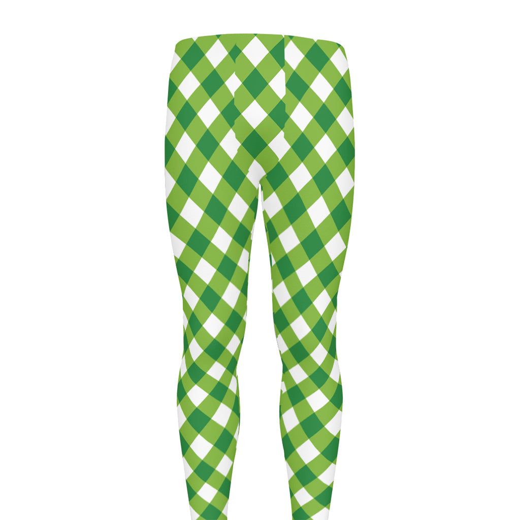 Shamrock Green And White Gingham Print Men's leggings