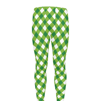 Shamrock Green And White Gingham Print Men's leggings