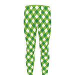 Shamrock Green And White Gingham Print Men's leggings