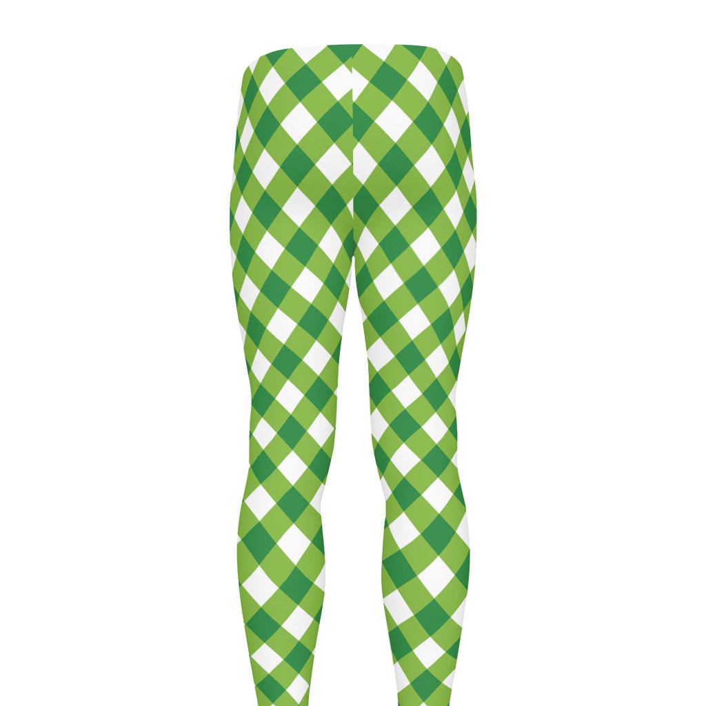 Shamrock Green And White Gingham Print Men's leggings