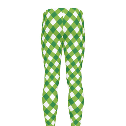 Shamrock Green And White Gingham Print Men's leggings
