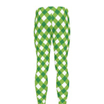 Shamrock Green And White Gingham Print Men's leggings