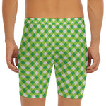 Shamrock Green And White Gingham Print Men's Long Boxer Briefs