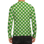 Shamrock Green And White Gingham Print Men's Long Sleeve Rash Guard