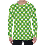 Shamrock Green And White Gingham Print Men's Long Sleeve T-Shirt
