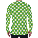 Shamrock Green And White Gingham Print Men's Long Sleeve T-Shirt