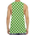 Shamrock Green And White Gingham Print Men's Muscle Tank Top