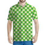 Shamrock Green And White Gingham Print Men's Polo Shirt