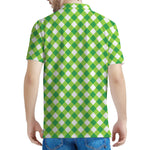 Shamrock Green And White Gingham Print Men's Polo Shirt
