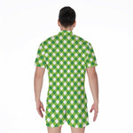 Shamrock Green And White Gingham Print Men's Rompers