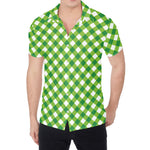Shamrock Green And White Gingham Print Men's Shirt