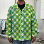 Shamrock Green And White Gingham Print Men's Shirt Jacket