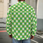Shamrock Green And White Gingham Print Men's Shirt Jacket