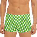 Shamrock Green And White Gingham Print Men's Short Boxer Briefs