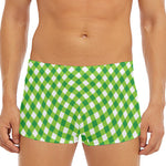 Shamrock Green And White Gingham Print Men's Short Boxer Briefs