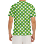 Shamrock Green And White Gingham Print Men's Short Sleeve Rash Guard