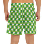 Shamrock Green And White Gingham Print Men's Split Running Shorts
