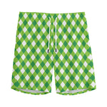 Shamrock Green And White Gingham Print Men's Sports Shorts