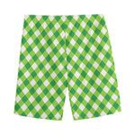 Shamrock Green And White Gingham Print Men's Sports Shorts