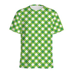 Shamrock Green And White Gingham Print Men's Sports T-Shirt