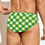 Shamrock Green And White Gingham Print Men's Swim Briefs