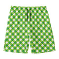 Shamrock Green And White Gingham Print Men's Swim Trunks
